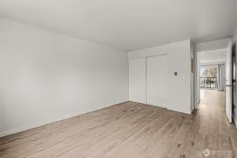View of closet in bedroom.