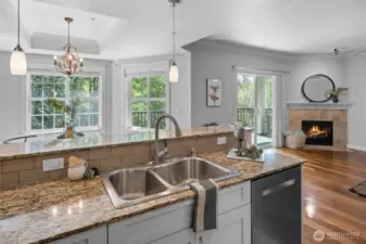 Kitchen open to living and dining