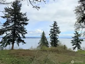 Bluff lot with gorgeous water views of boat traffic from Everett, whale watching & the mountain views are of snow capped Mt Baker & the Cascade Mtn Range.