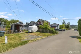 Looking down the alley from the rear of the property.