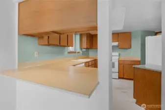 Breakfast bar is perfect for casual meals, morning coffee or doing homework.