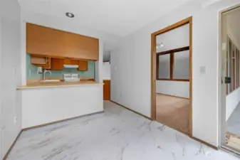 Another view of the kitchen looking into the dining room.