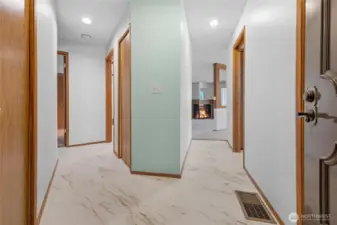 Unique circular floor plan provides some separation between bedrooms and living areas.