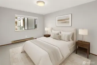 Virtually staged primary bedroom