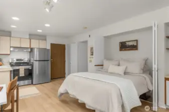 Entry features a coat closet.