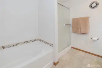 Soaker tub and shower in Primary