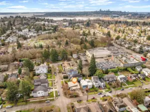 Aerial photo looking south and east. You can see Lake Washington, 520, Husky Stadium and downtown Seattle. Also Metropolitan Market is just 2 blocks away. Burke Gilman Trail is just a couple of blocks away. And only minutes to Childrens Hospital, UW, 520, downtown and Amazon.