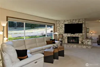 Rock wood burning fireplace