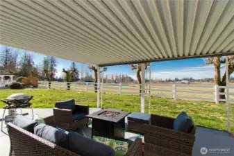 Covered porch on the back facing west