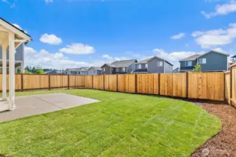 Backyard professionally landscaped & fully fenced with 6’ cedar privacy fencing