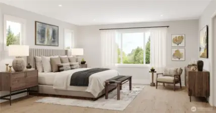 Rendering of inviting primary bedroom.