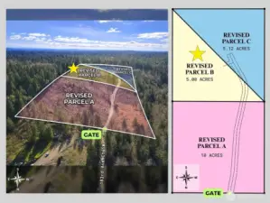 Approximate boundaries in white. Subject property with yellow star.