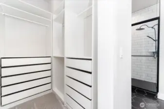 Walk in closet with organizer.
