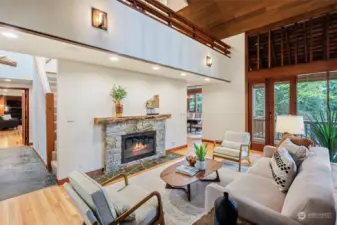 Stunning Formal Living Room with soaring ceilings and warm lines.