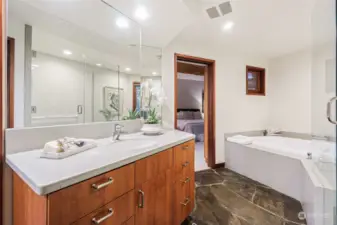 Large Primary Bath with soaking tub and beautiful slate floors