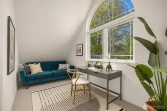 This in home office is tucked away for privacy.
