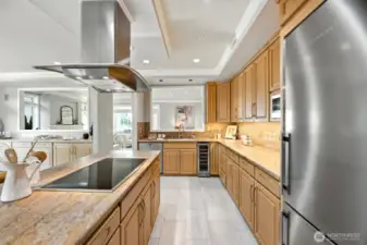 Ample counter space makes this kitchen ideal for collaborative cooking or entertaining.
