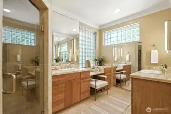 Wonderful sized main suite bathroom with opposite sinks. The space offers both comfort and functionality.