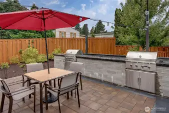 Community outdoor grills and dining.