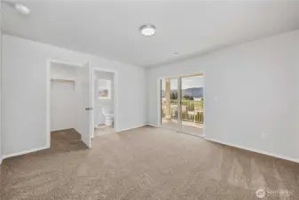 Primary suite with private bath and walk in closet.