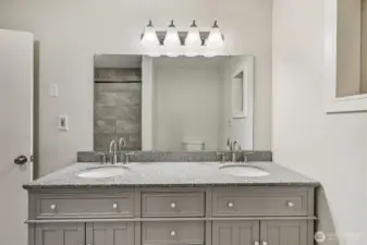 Upper Full Bathroom including Dual Vanity Tub and Shower