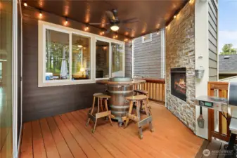 New covered Trex deck with gas fireplace