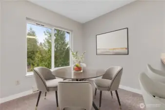 Digitally staged eating area.