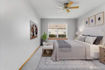 Virtually staged primary bedroom