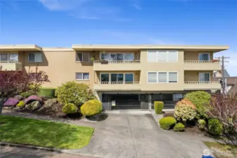 Secure, gated parking garage with assigned space included plus storage closet.