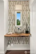 Powder room with live edge counter