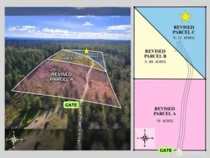 Approximate boundaries in white. Subject property with yellow star.