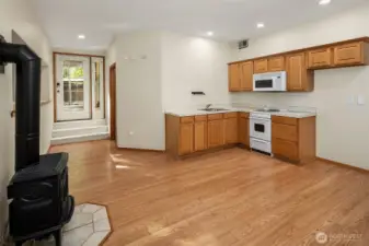 ADU also has a private entrance from the backyard for convenience. Fully equipped with kitchen and full bathroom.