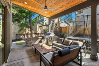 Sizable Covered Patio with Gas Fire Pit
