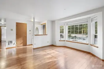 Bay window brings natural lighting into the Formal Dining room.