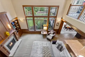 Looking into the living room from the upstairs landing.