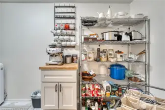 Large laundry room with pantry space. New flooring and fresh paint.