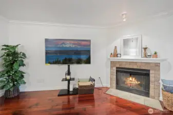 Wood burning fireplace.