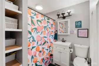 fully updated bathroom with shower and tub