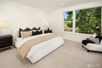 Designer primary suite with five-piece bath & heated floors