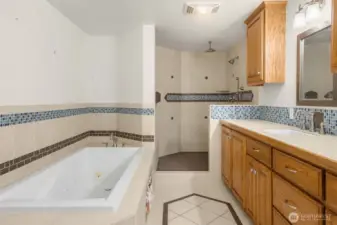 Heated master bath floors and jetted tub