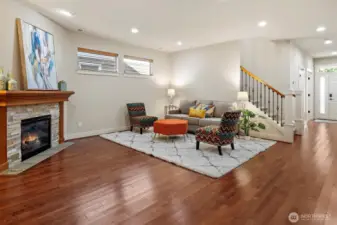 Great room with engineered hardwood floors