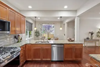 All new stainless steel appliances, Granite slab countertops