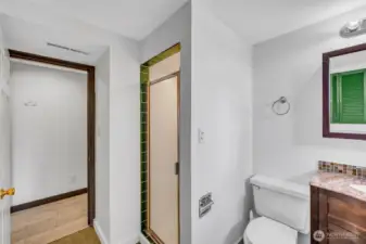 3/4 bath downstairs - the whole house was professionally cleaned; the bathrooms, multiple times.