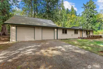 Front of home with an oversized two car garage.