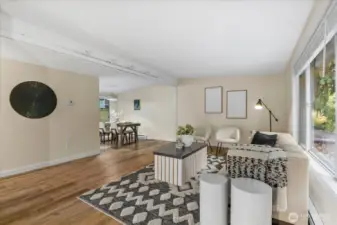 Large living room with vaulted ceilings.