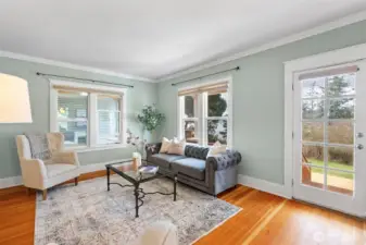 Living room with deck access.