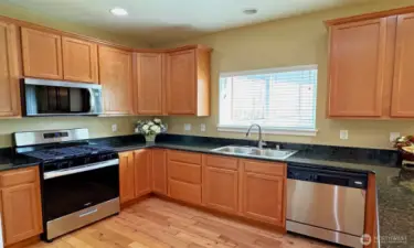 Kitchen facing peaceful backyard