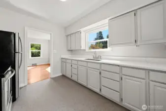 Kitchen, vacant as shown today.