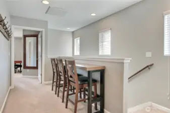 Upstairs landing view, primary is straight ahead, all other bedrooms, bath and utility are behind.