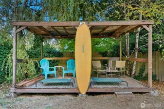 Cute covered hang out space in back yard